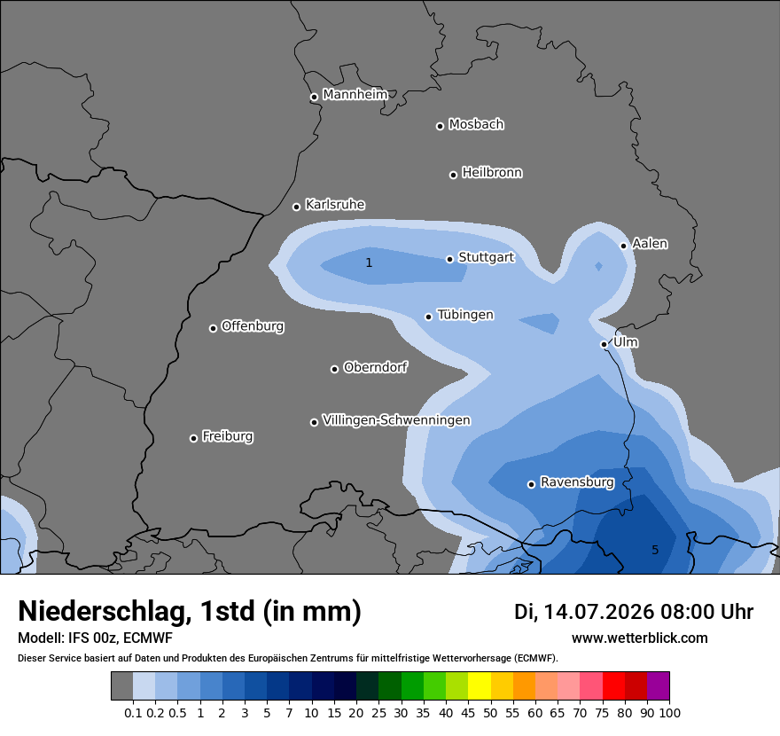 Modellkarte ECMWF – precip – bw