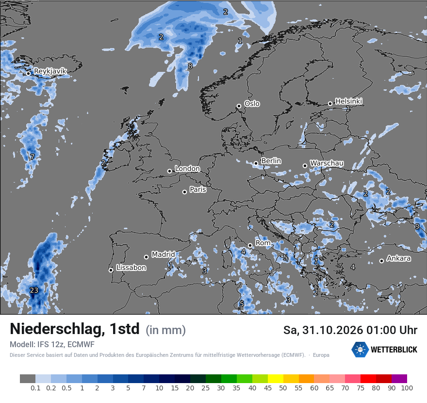 Modellkarte ECMWF – precip – europa