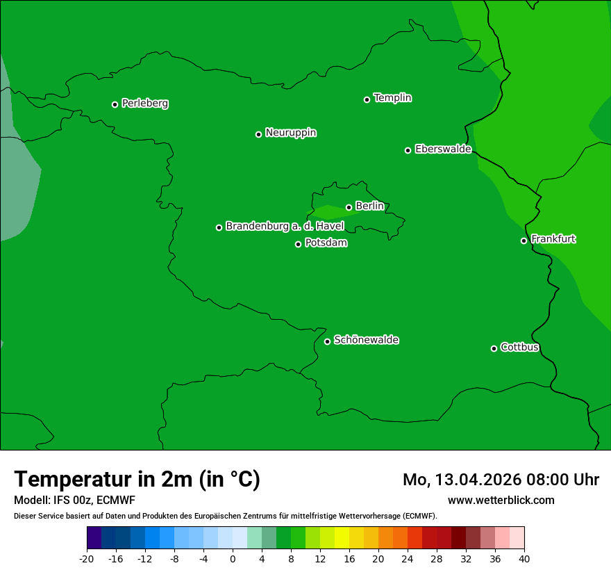 Modellkarte ECMWF – t2m – bb