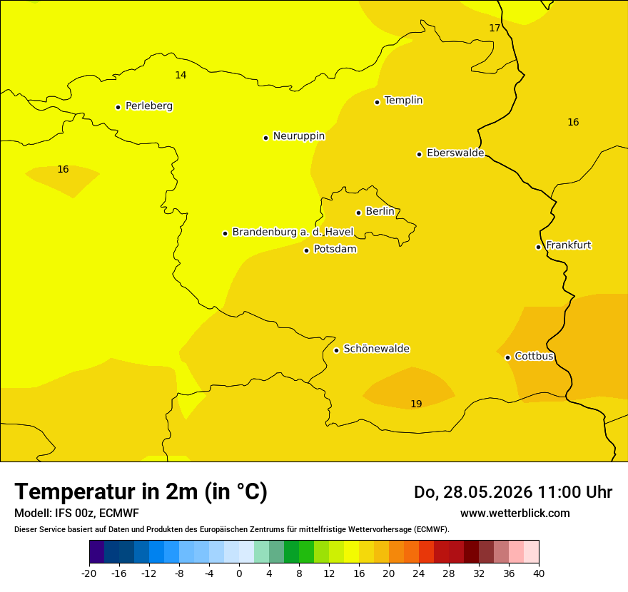Modellkarte ECMWF – t2m – bb