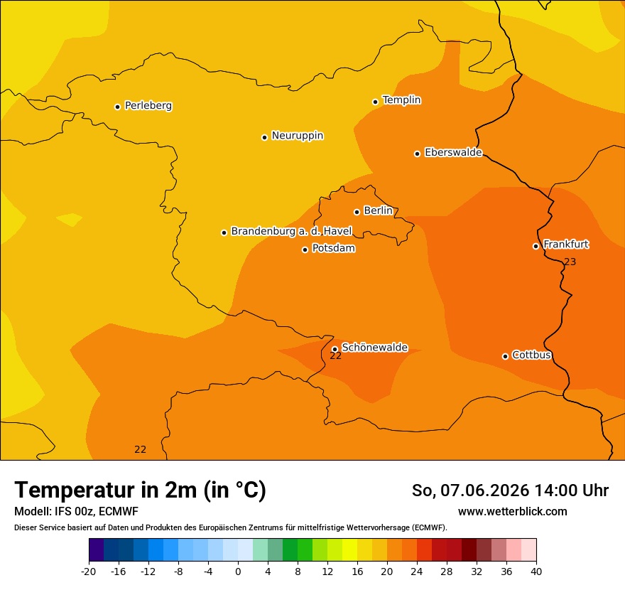 Modellkarte ECMWF – t2m – bb