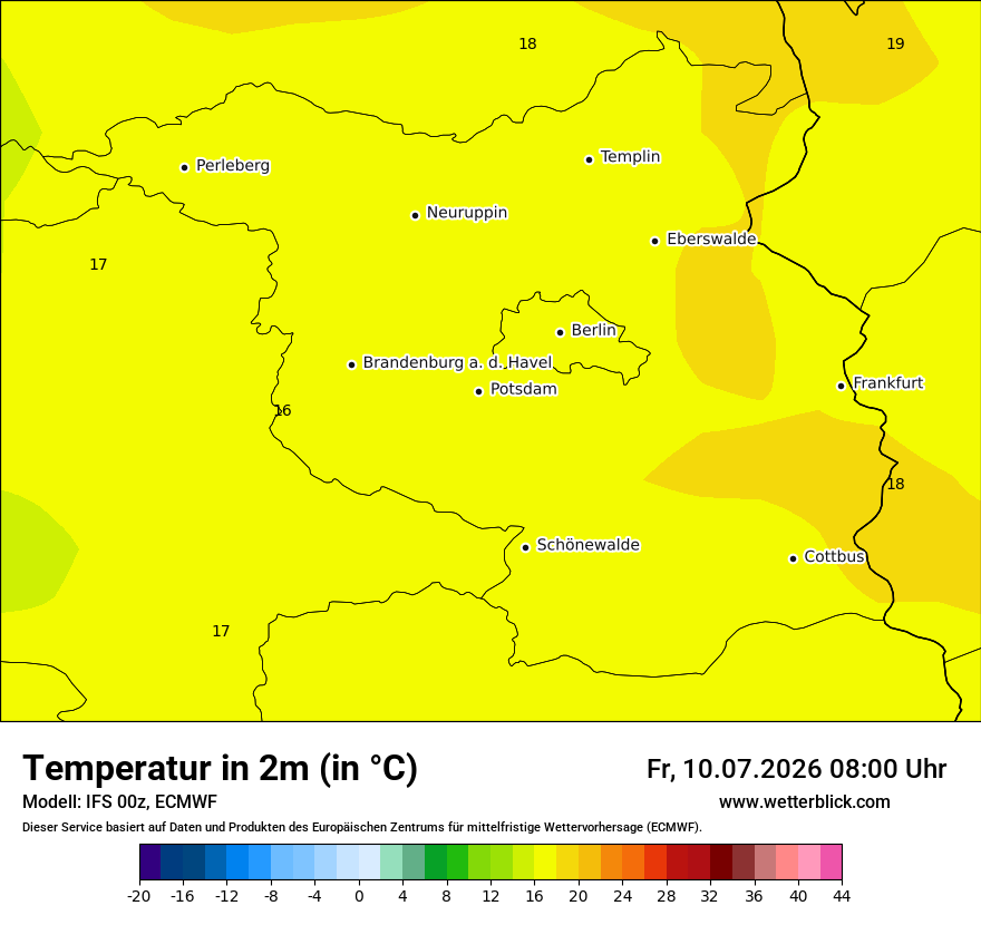 Modellkarte ECMWF – t2m – bb