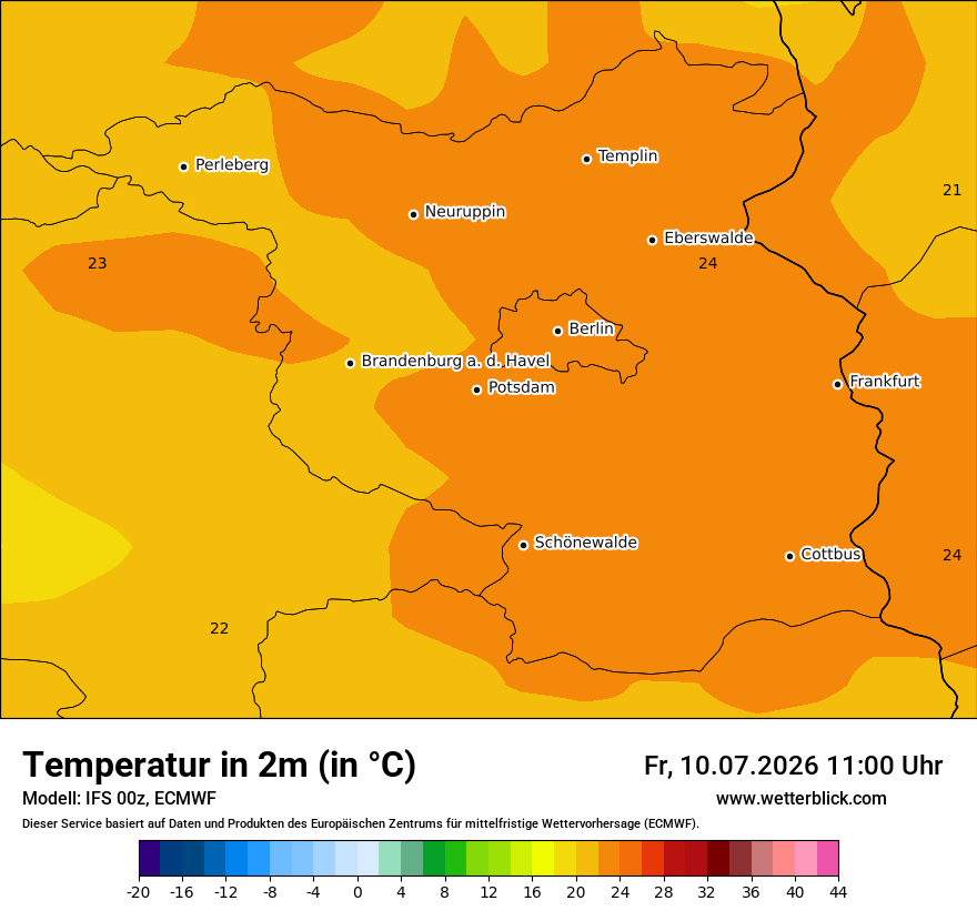 Modellkarte ECMWF – t2m – bb