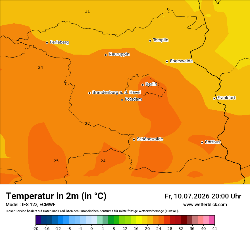 Modellkarte ECMWF – t2m – bb