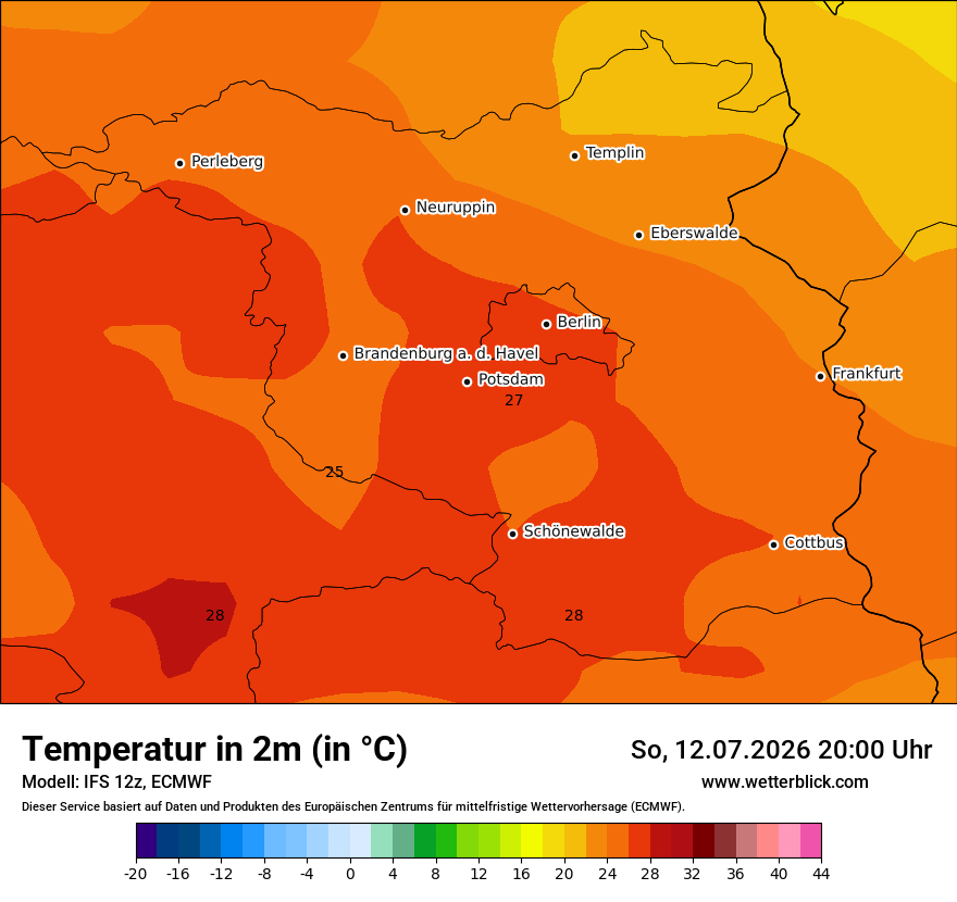 Modellkarte ECMWF – t2m – bb