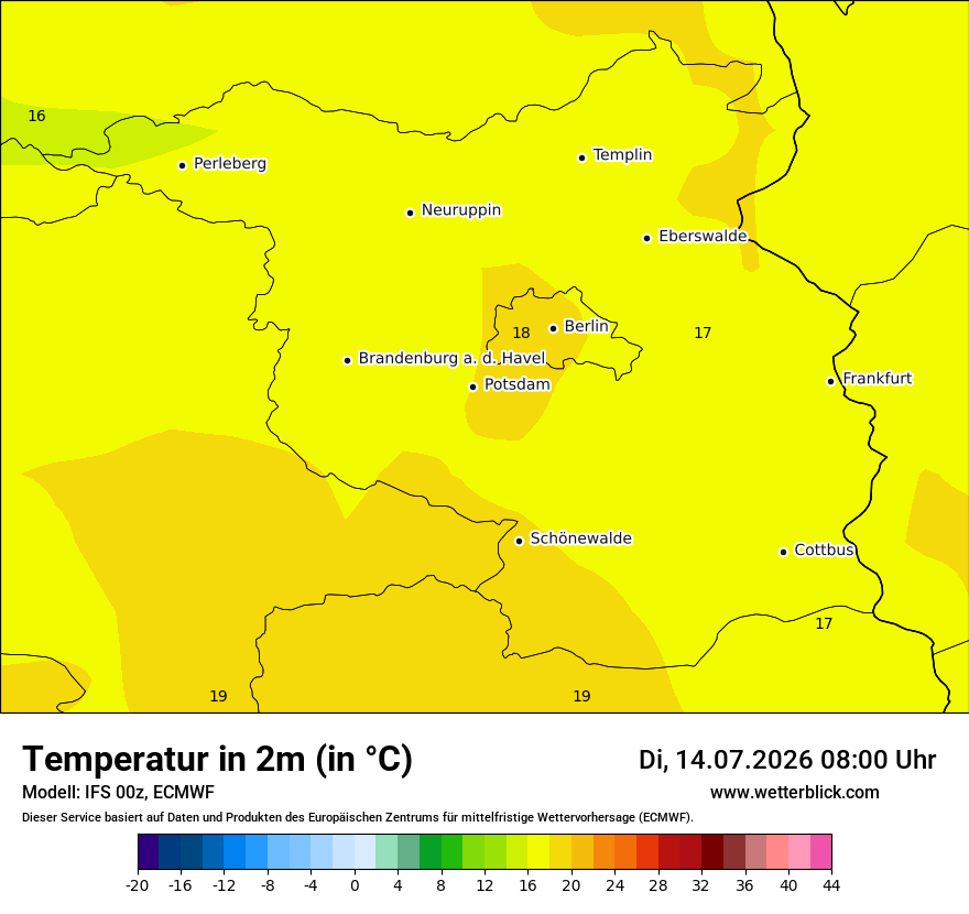 Modellkarte ECMWF – t2m – bb