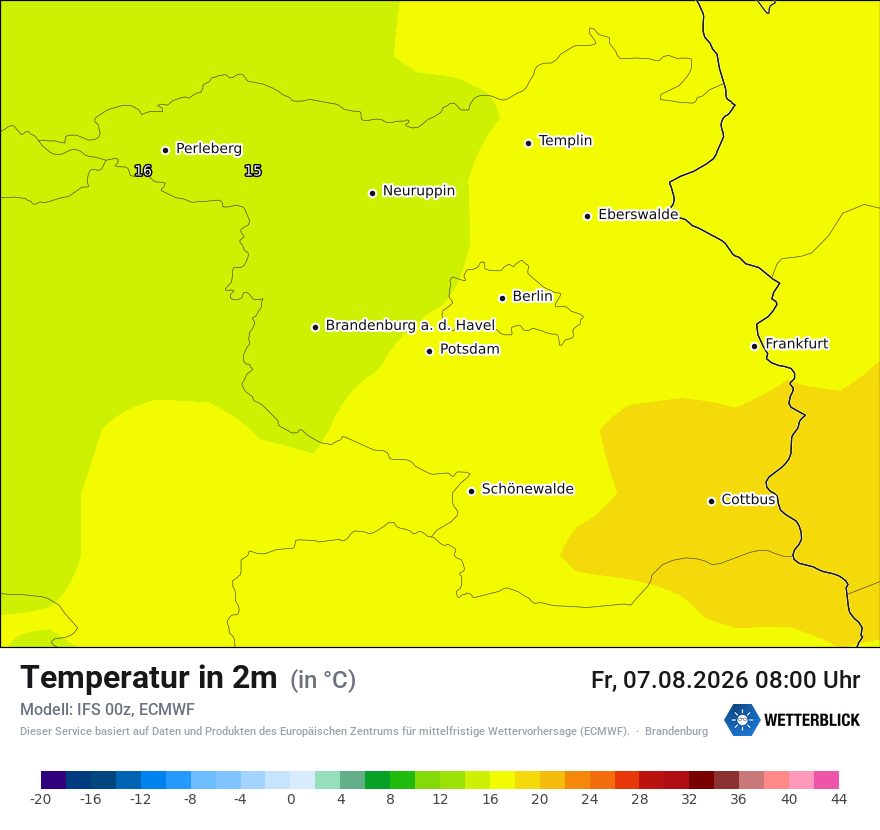Modellkarte ECMWF – t2m – bb