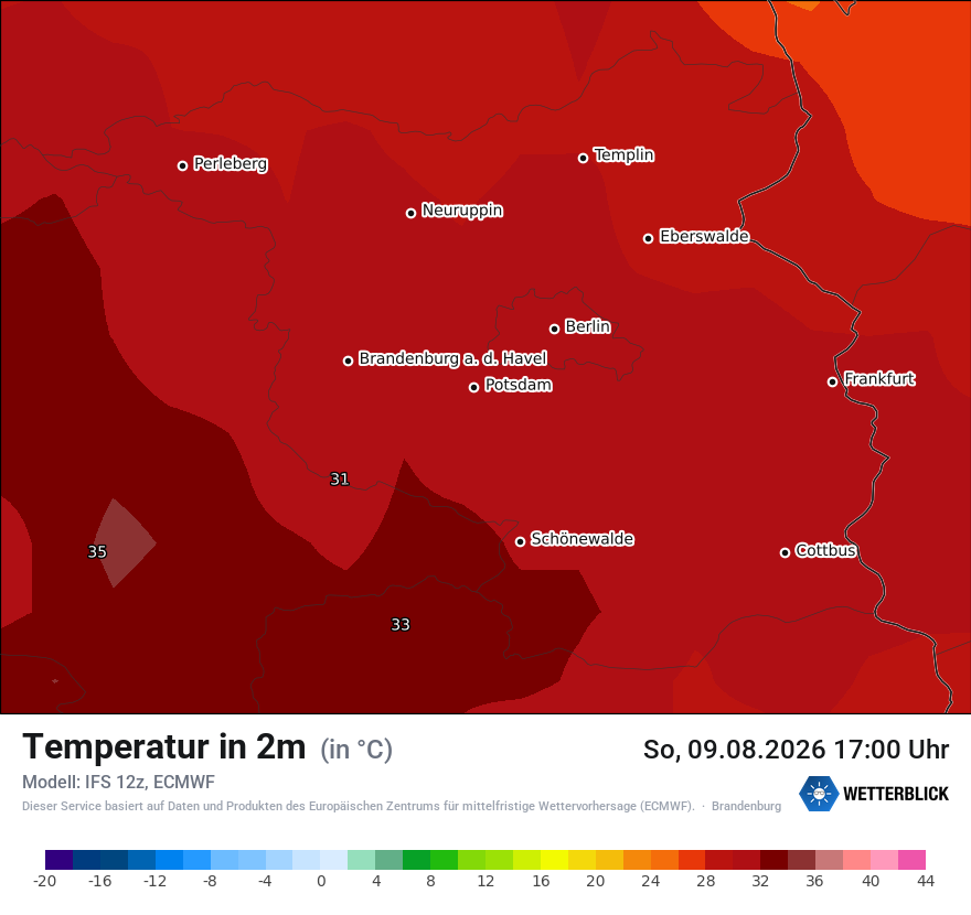 Modellkarte ECMWF – t2m – bb