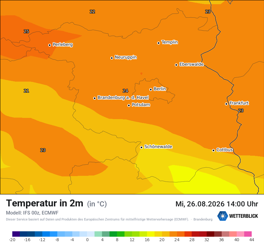 Modellkarte ECMWF – t2m – bb