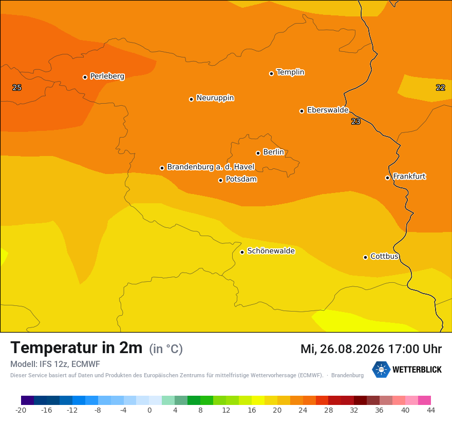 Modellkarte ECMWF – t2m – bb