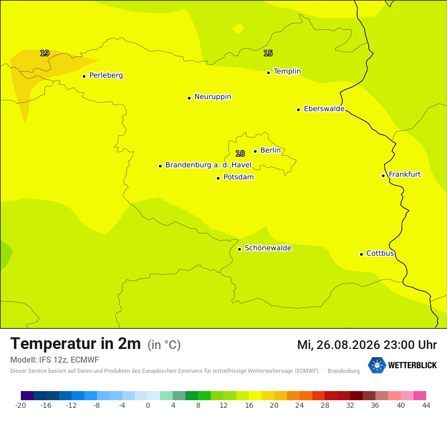 Modellkarte ECMWF – t2m – bb