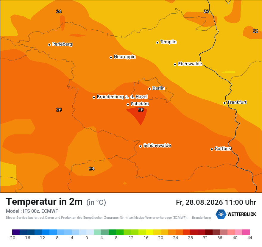 Modellkarte ECMWF – t2m – bb