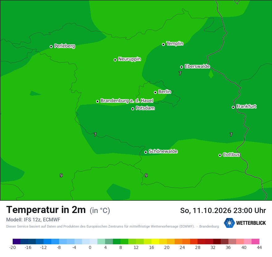 Modellkarte ECMWF – t2m – bb