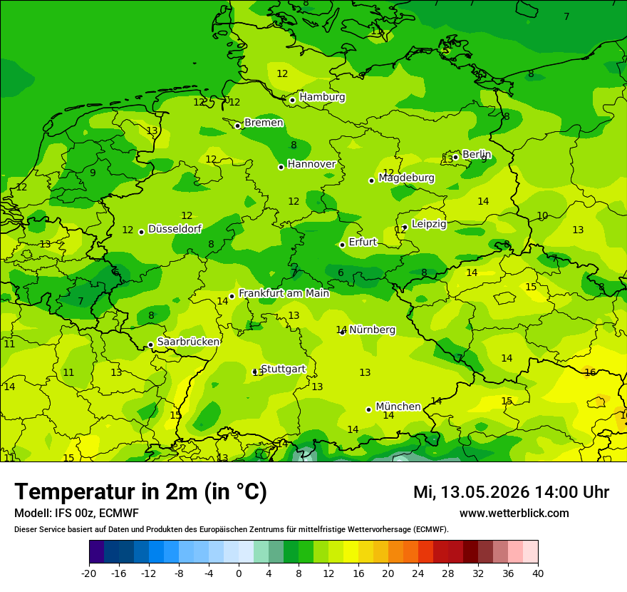 Modellkarte ECMWF – t2m – deutschland