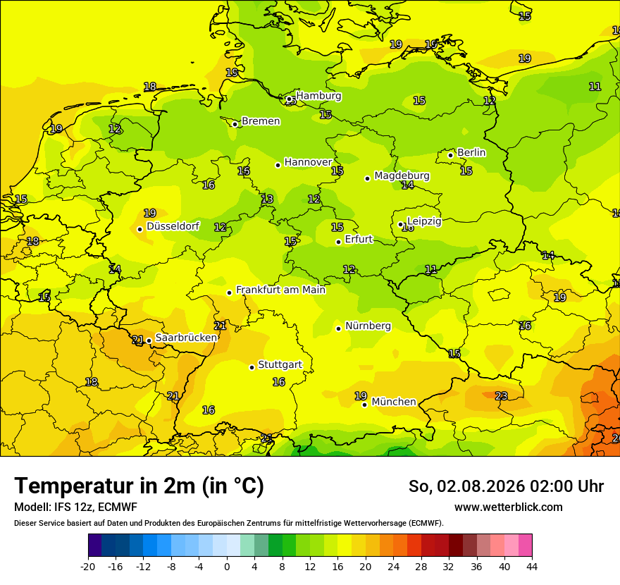 Modellkarte ECMWF – t2m – deutschland