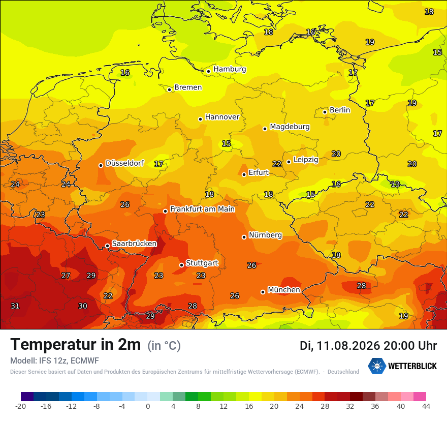 Modellkarte ECMWF – t2m – deutschland