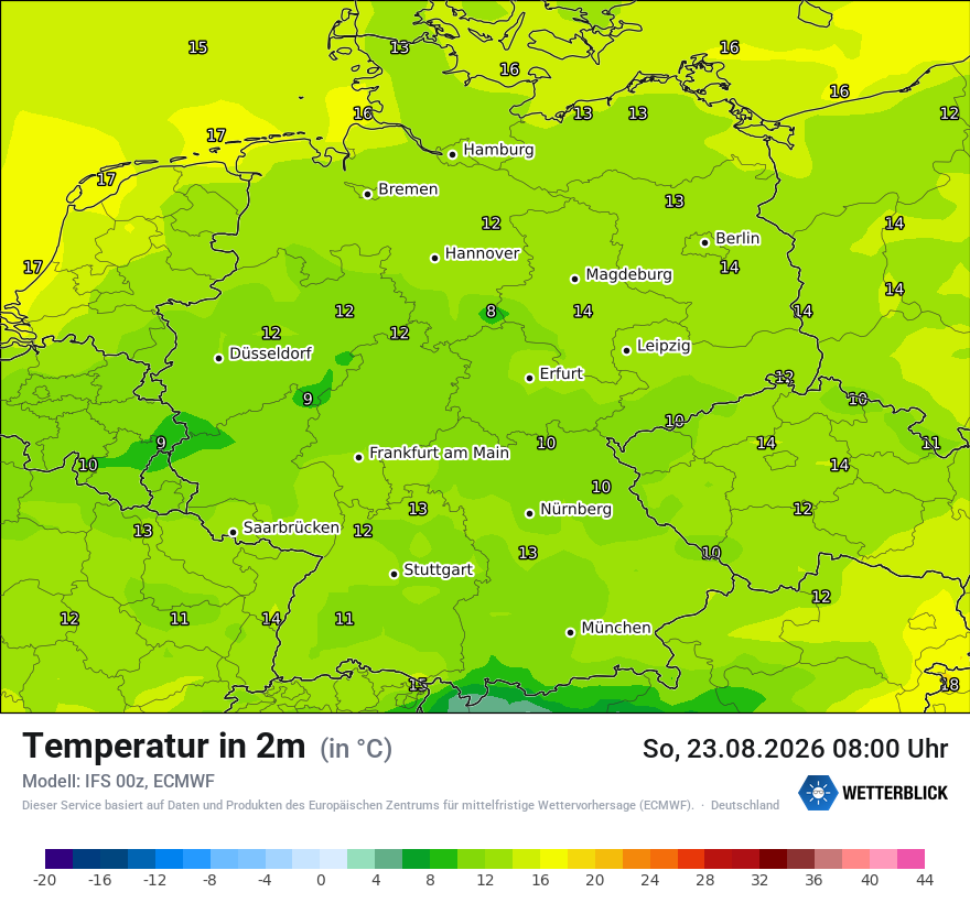 Modellkarte ECMWF – t2m – deutschland