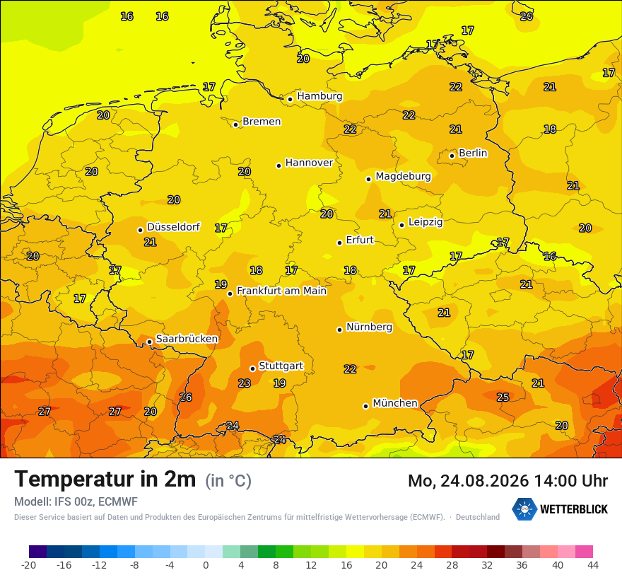 Modellkarte ECMWF – t2m – deutschland