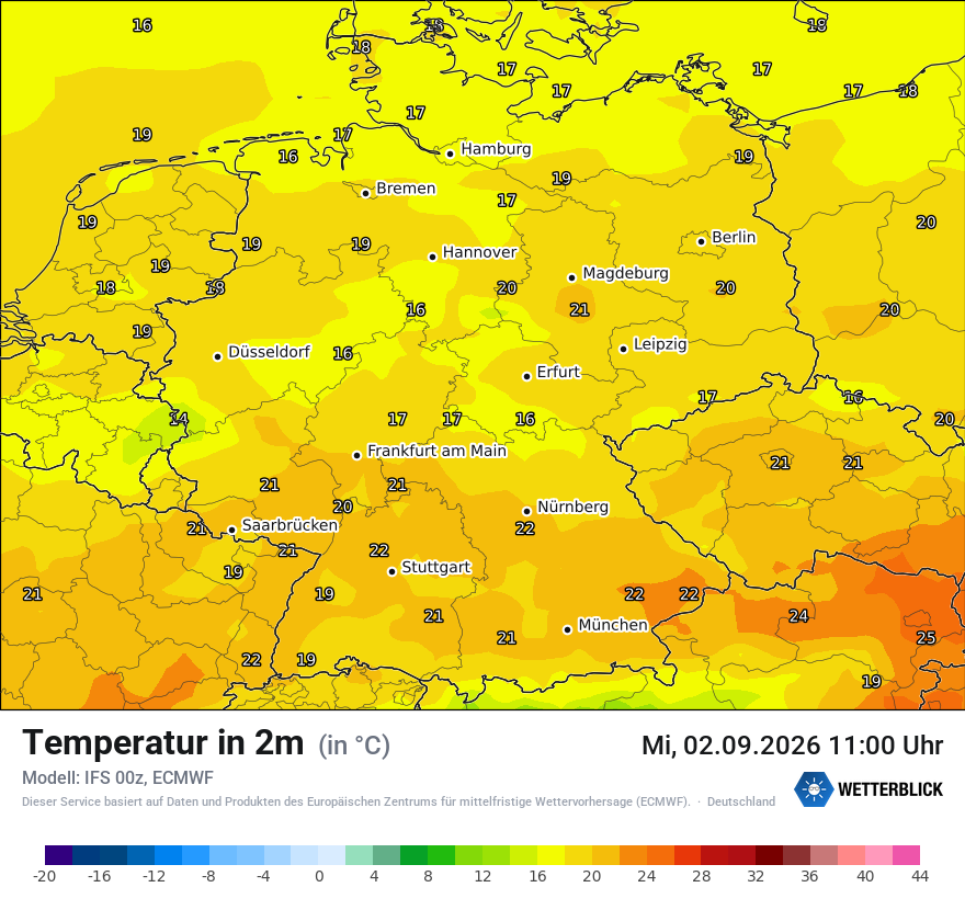 Modellkarte ECMWF – t2m – deutschland