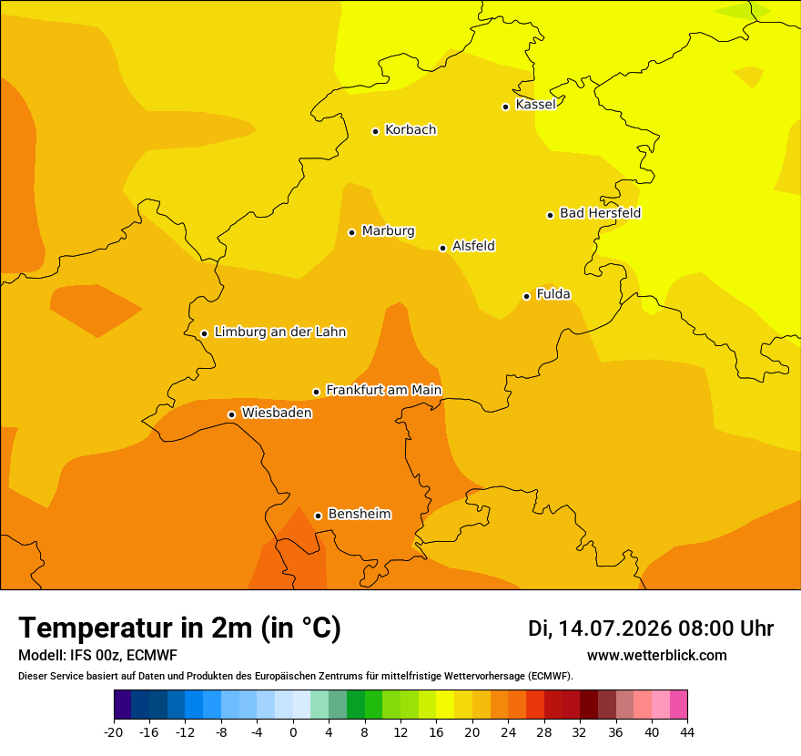 Modellkarte ECMWF – t2m – he