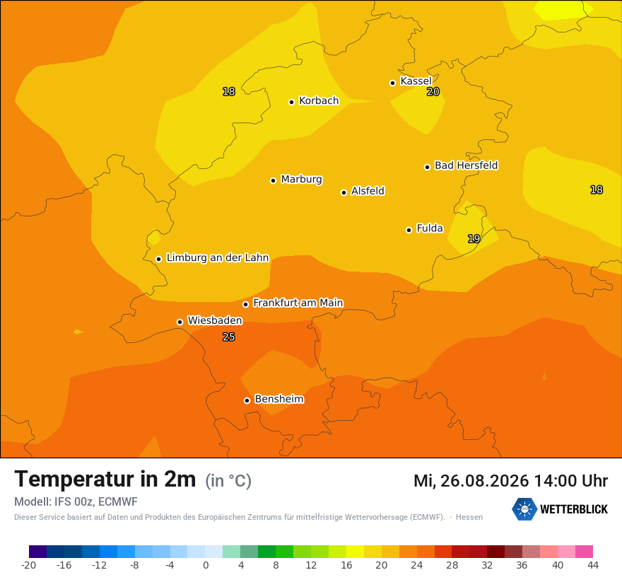 Modellkarte ECMWF – t2m – he