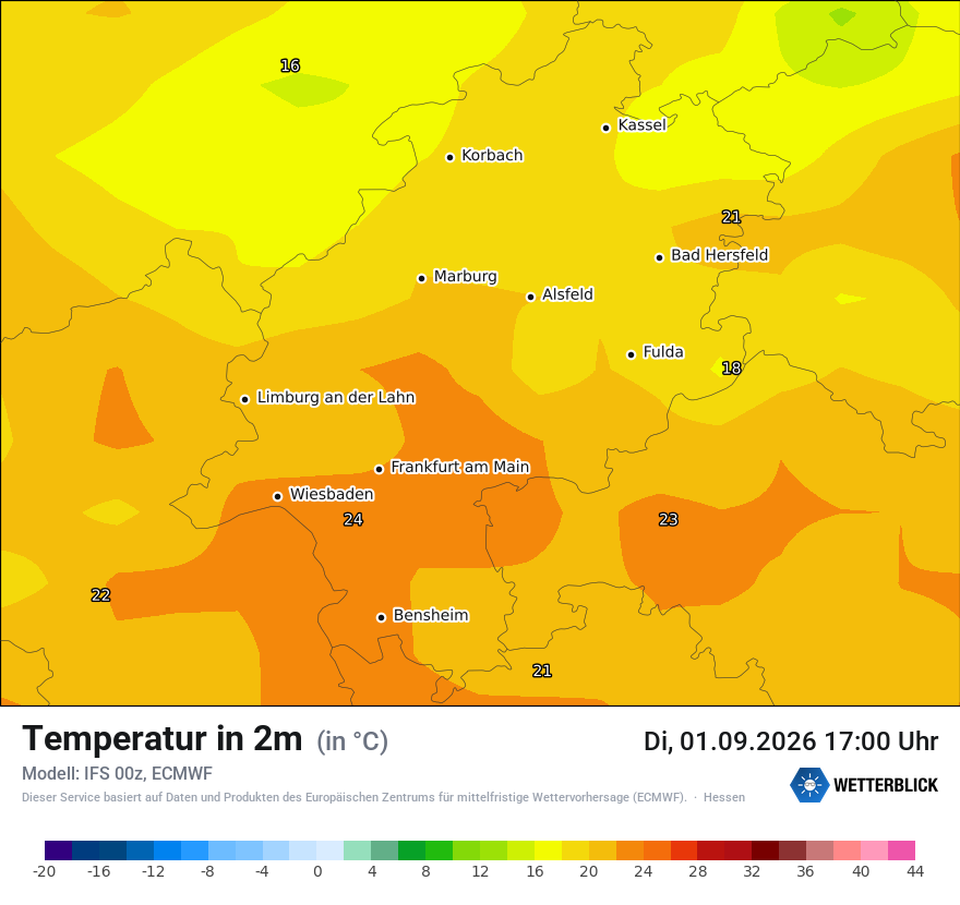 Modellkarte ECMWF – t2m – he