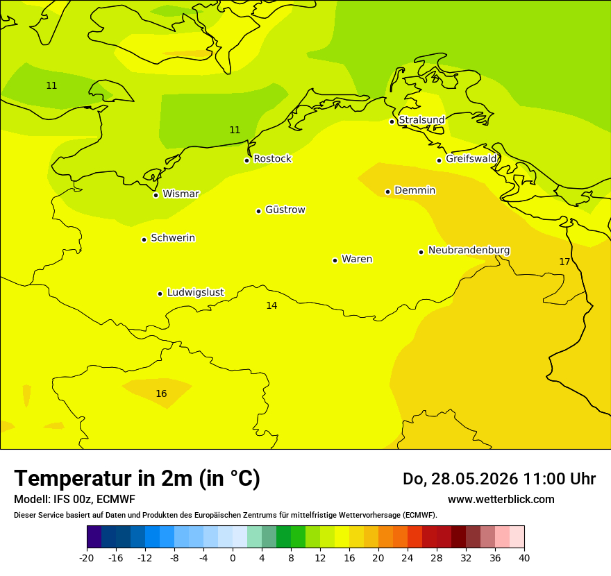 Modellkarte ECMWF – t2m – mv