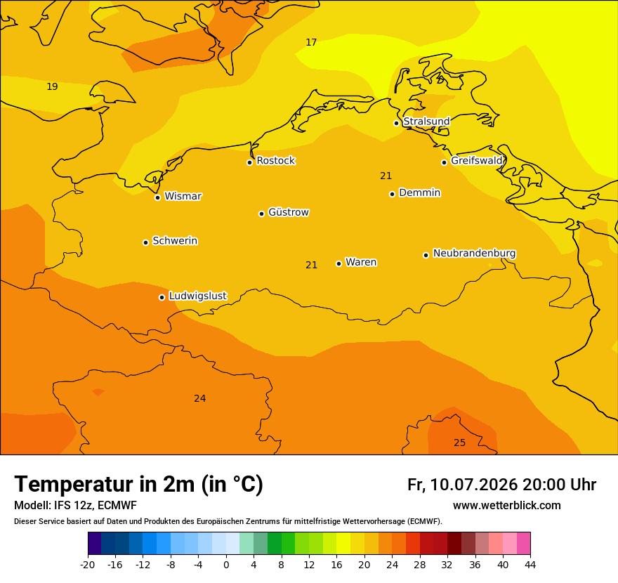 Modellkarte ECMWF – t2m – mv