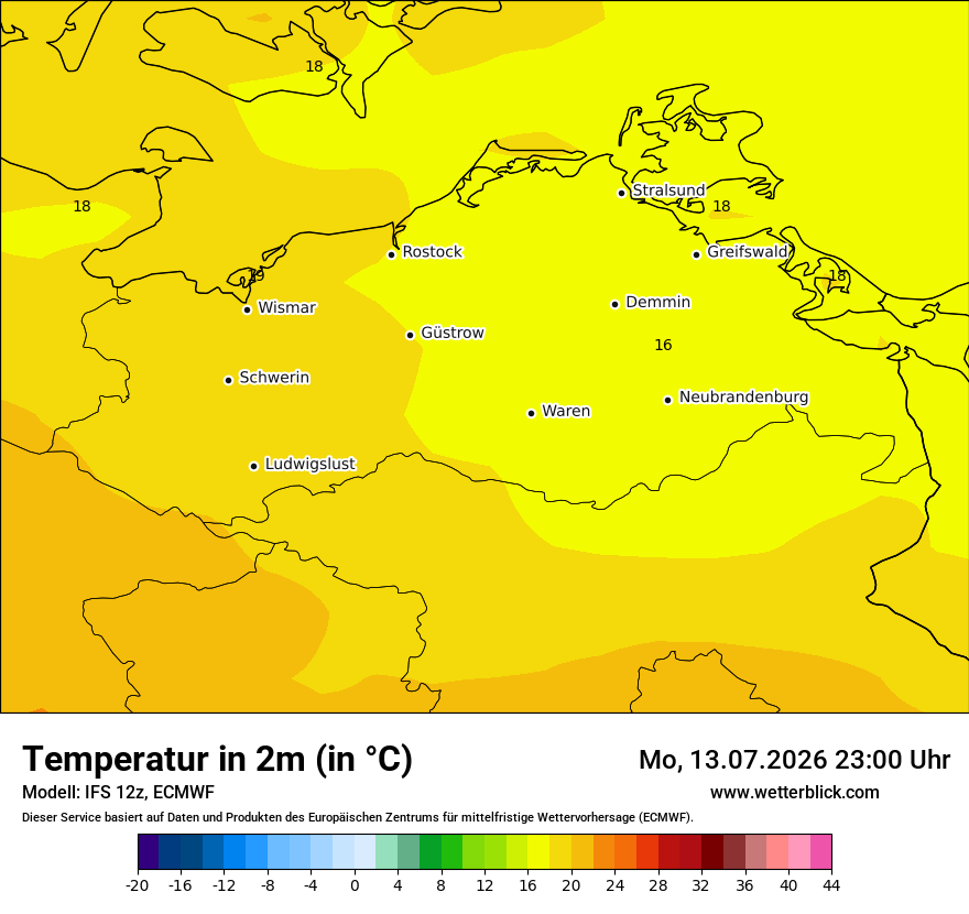 Modellkarte ECMWF – t2m – mv