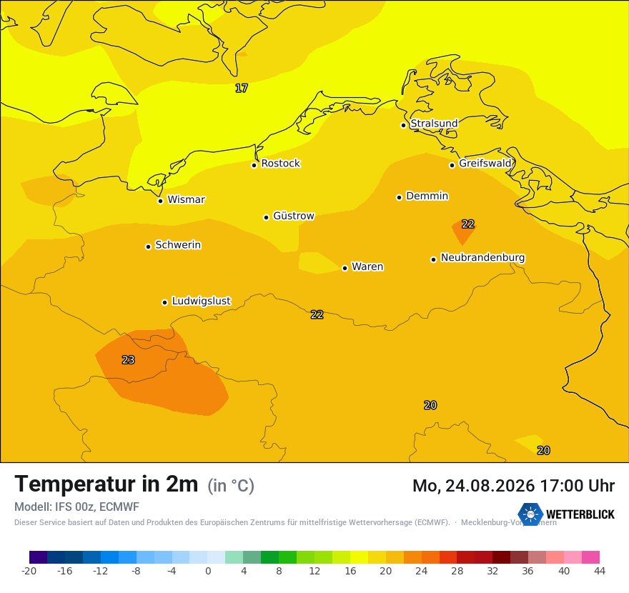 Modellkarte ECMWF – t2m – mv