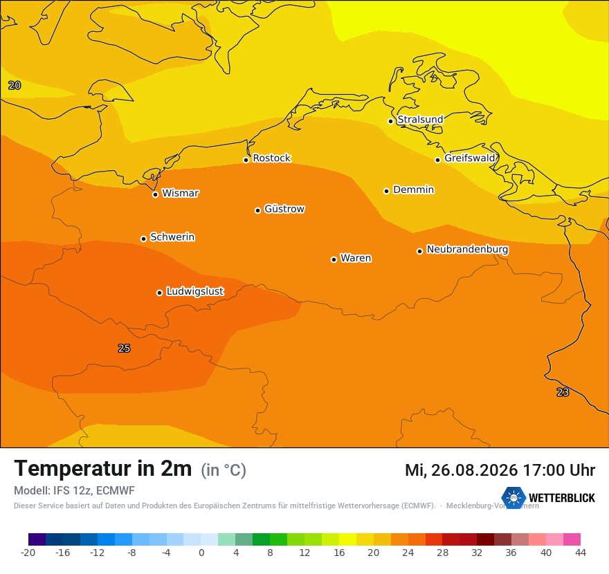 Modellkarte ECMWF – t2m – mv