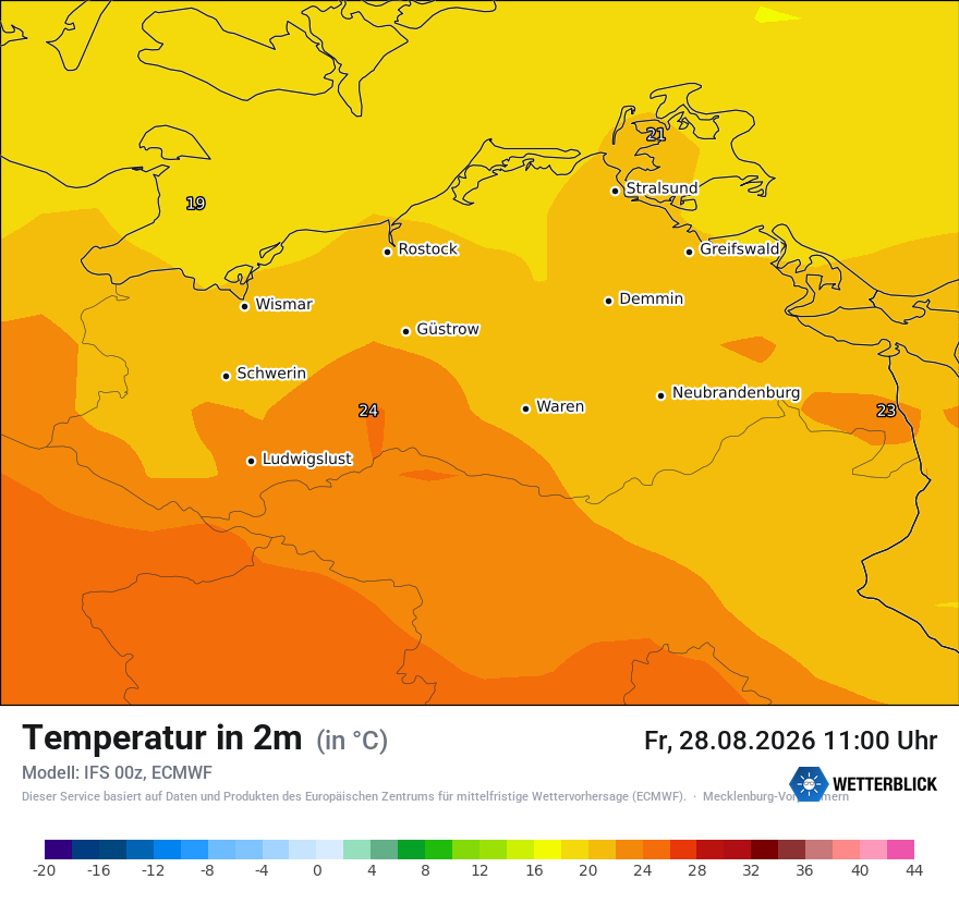 Modellkarte ECMWF – t2m – mv