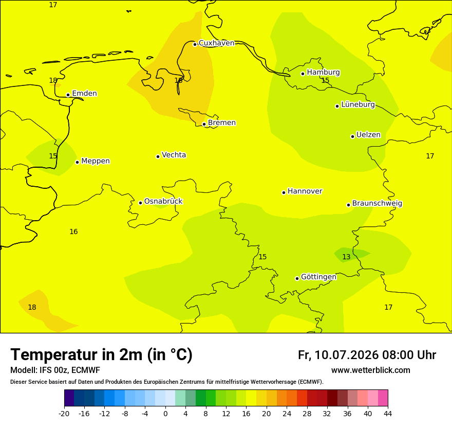 Modellkarte ECMWF – t2m – ni