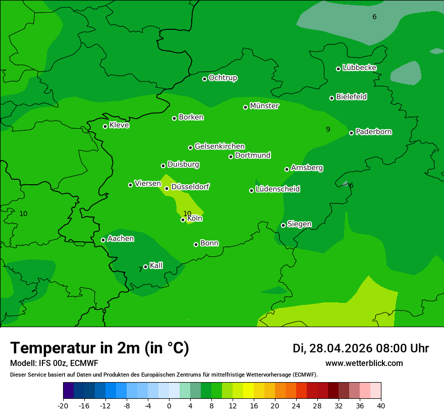 Modellkarte ECMWF – t2m – nrw