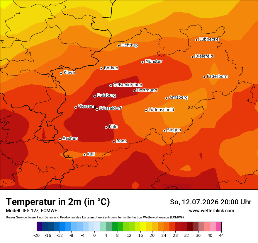 Modellkarte ECMWF – t2m – nrw