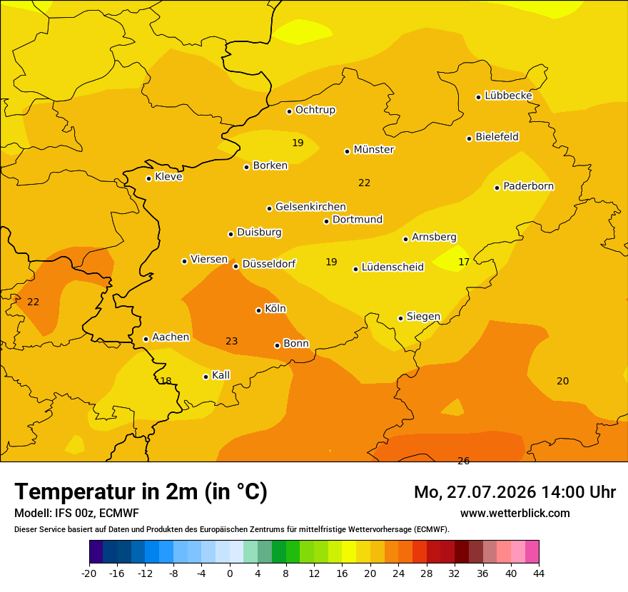 Modellkarte ECMWF – t2m – nrw