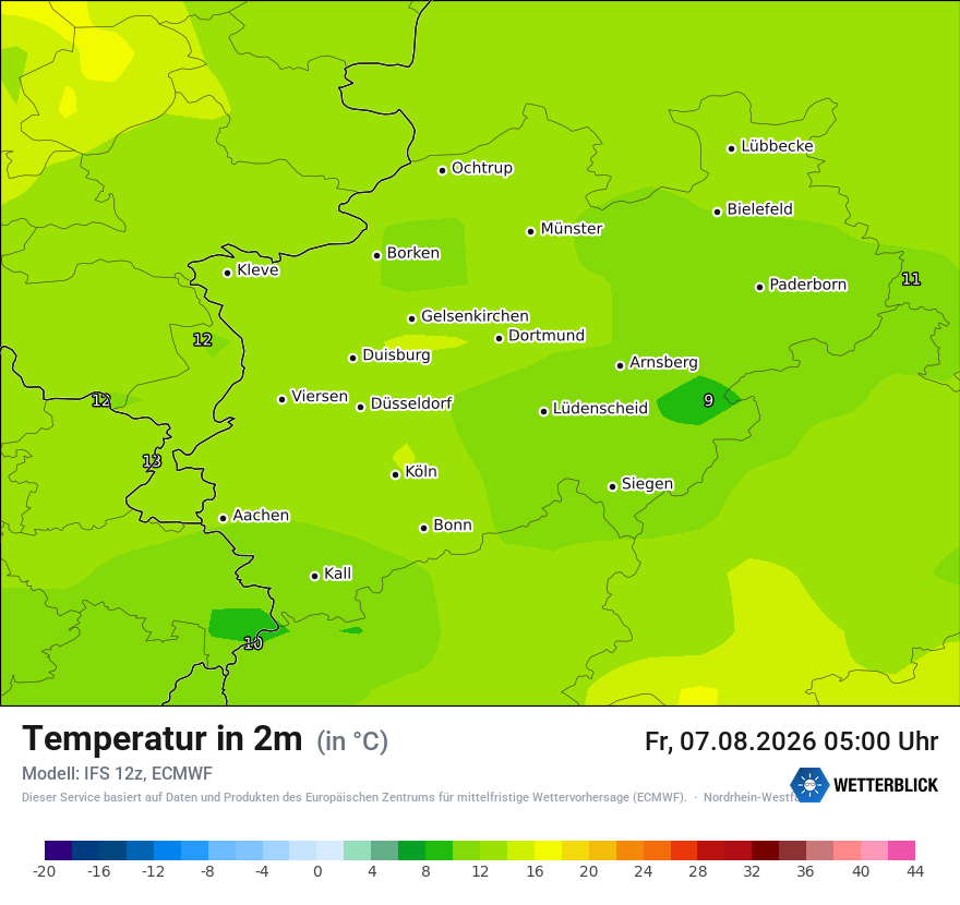 Modellkarte ECMWF – t2m – nrw