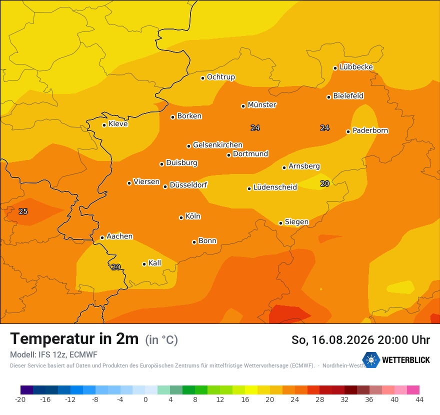 Modellkarte ECMWF – t2m – nrw