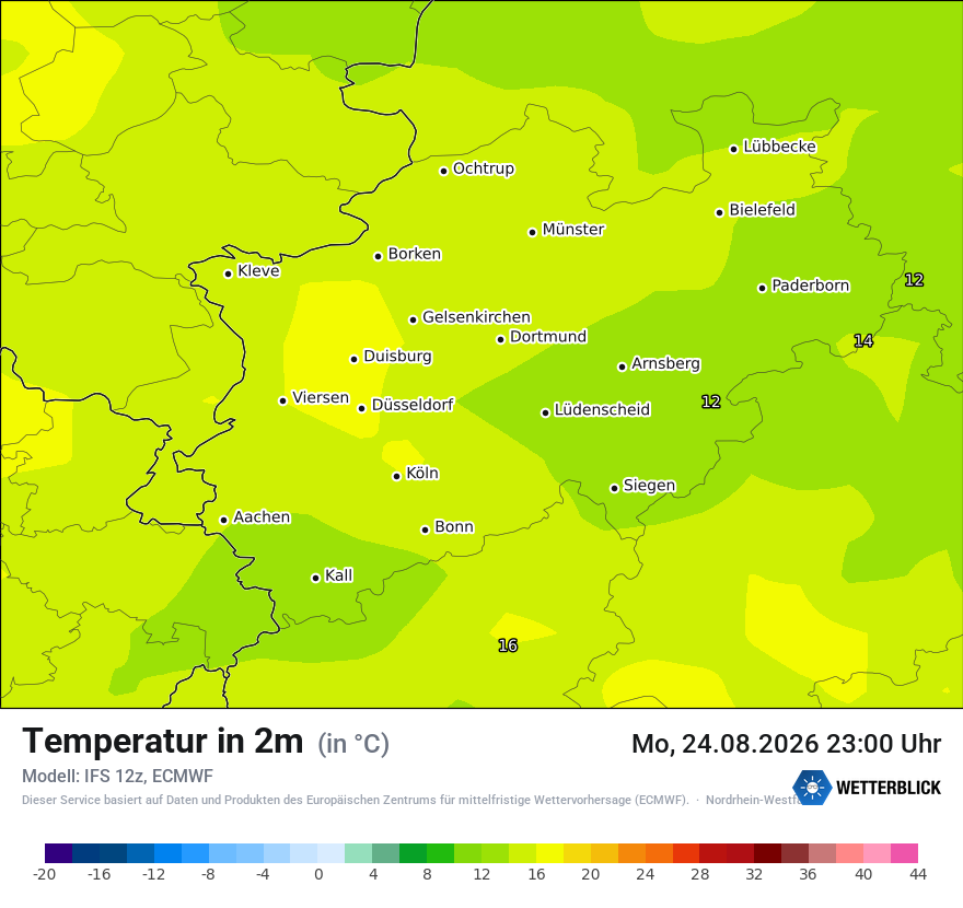 Modellkarte ECMWF – t2m – nrw