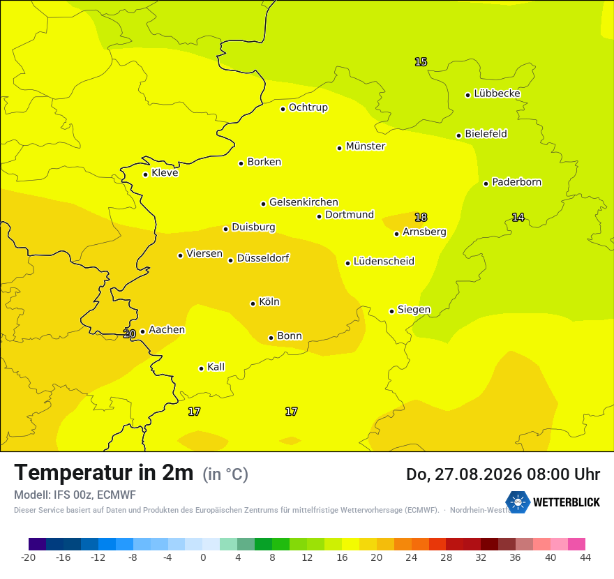 Modellkarte ECMWF – t2m – nrw