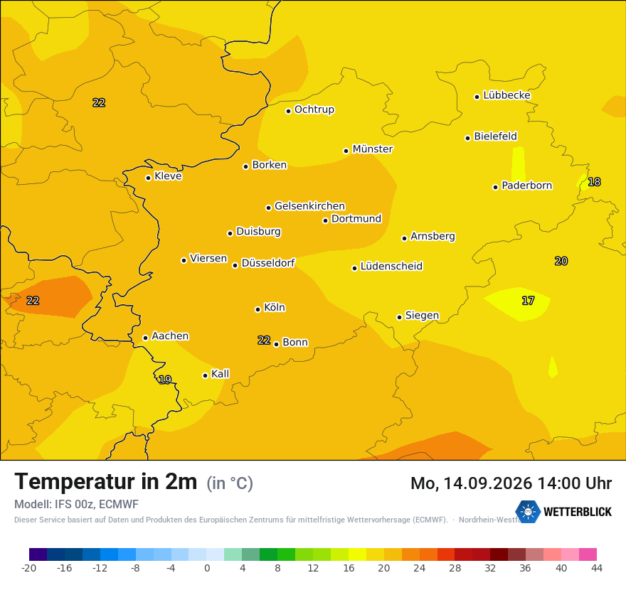 Modellkarte ECMWF – t2m – nrw