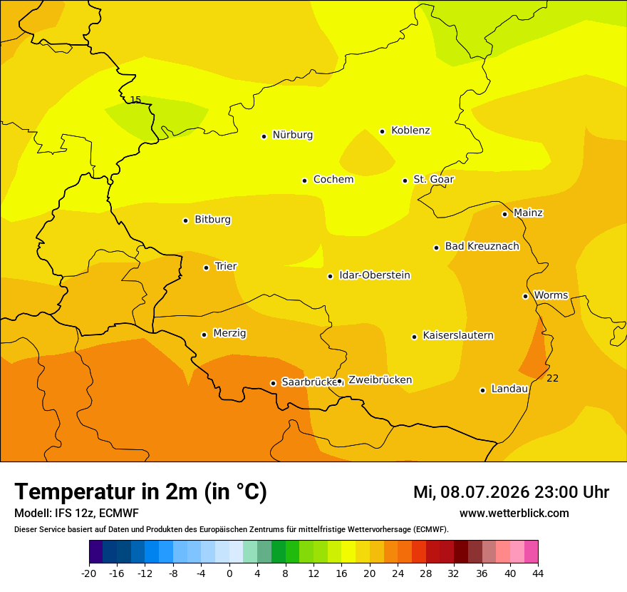 Modellkarte ECMWF – t2m – rp