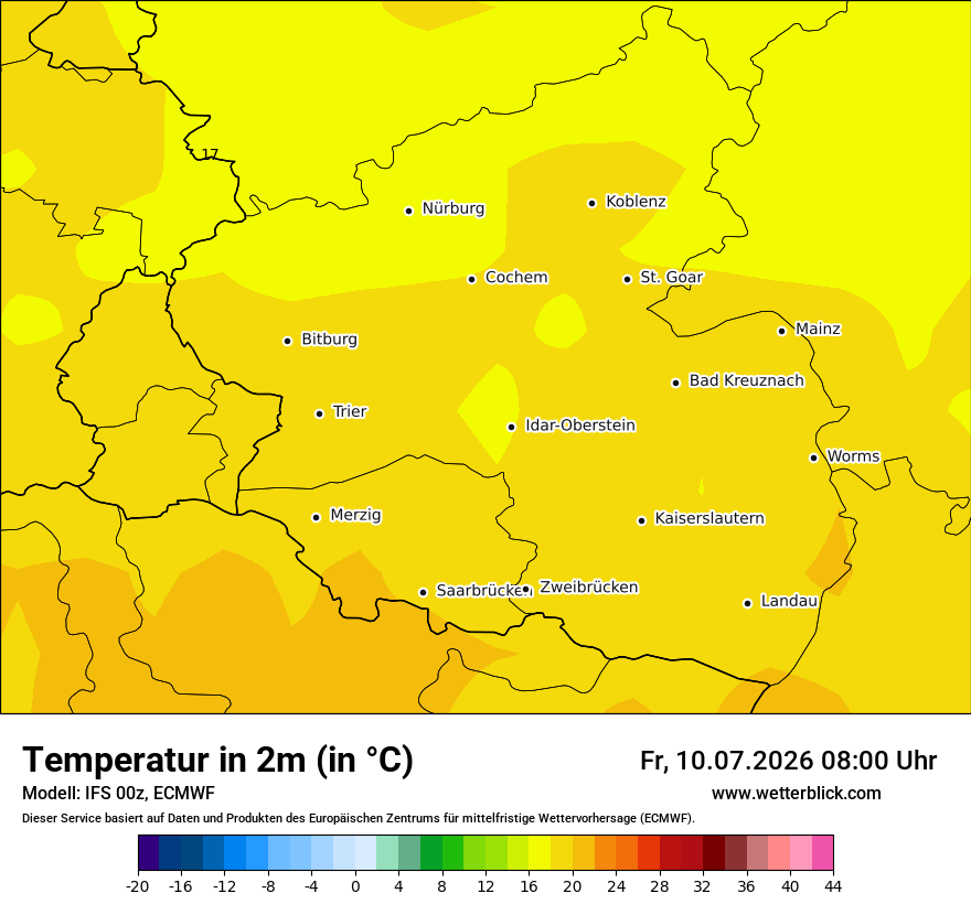Modellkarte ECMWF – t2m – rp