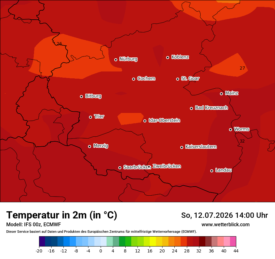 Modellkarte ECMWF – t2m – rp
