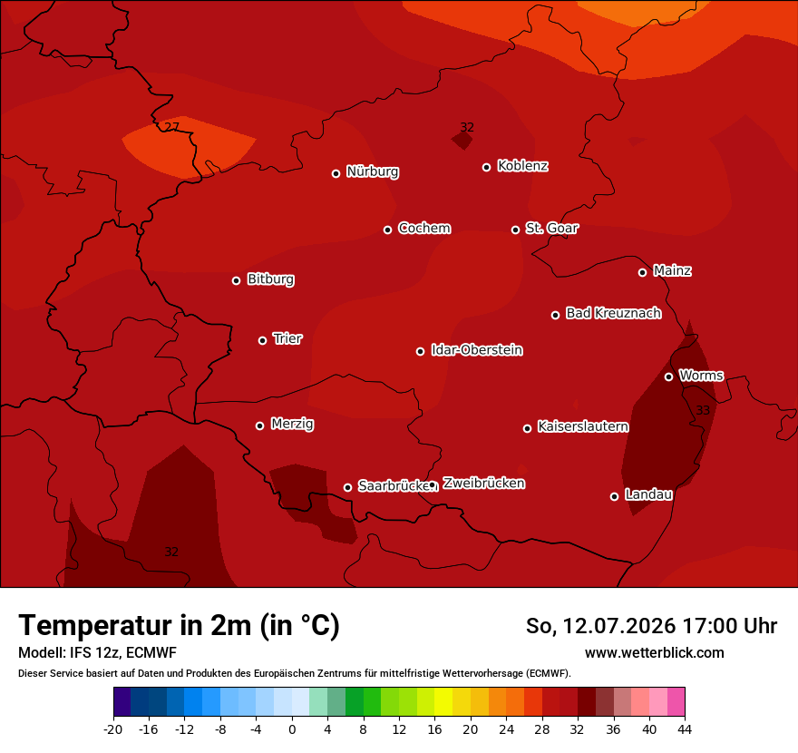 Modellkarte ECMWF – t2m – rp