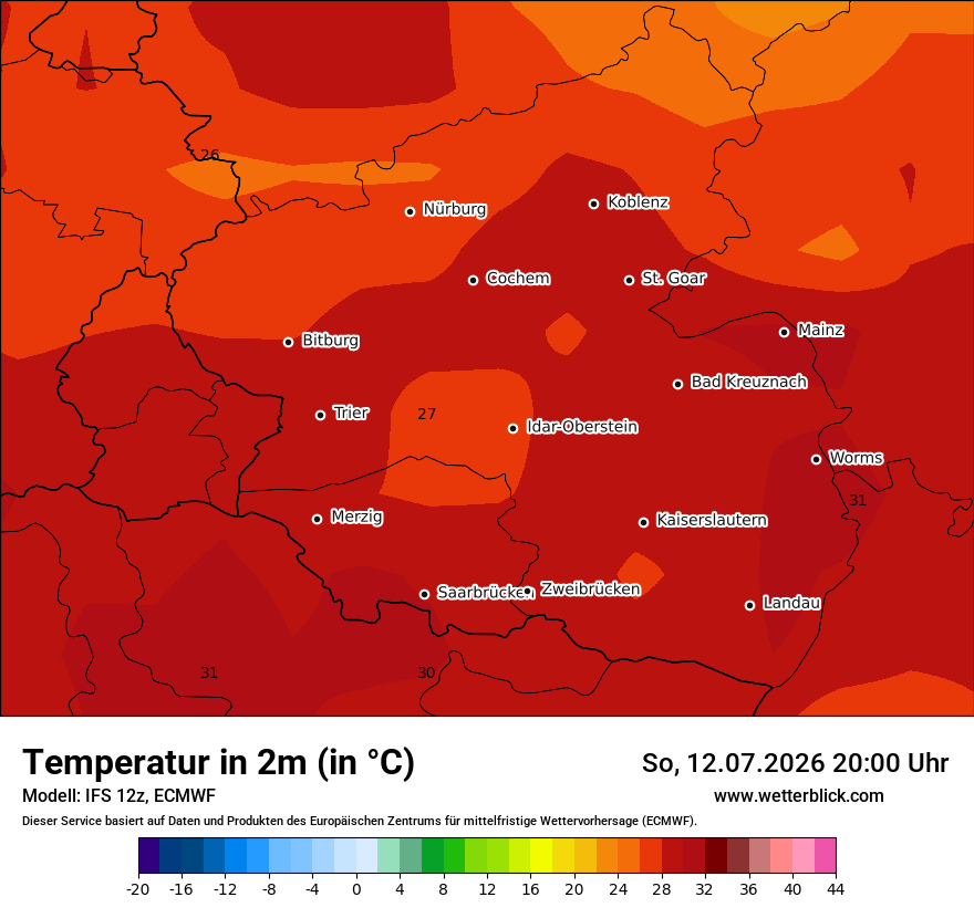 Modellkarte ECMWF – t2m – rp