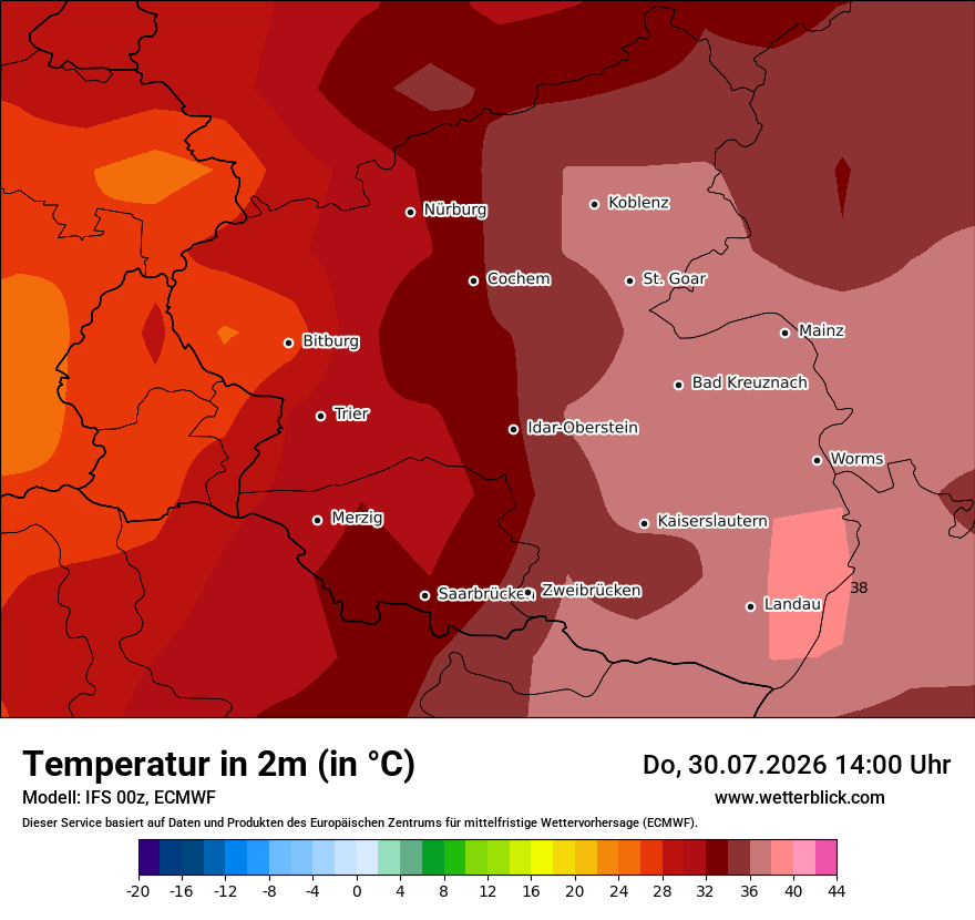 Modellkarte ECMWF – t2m – rp