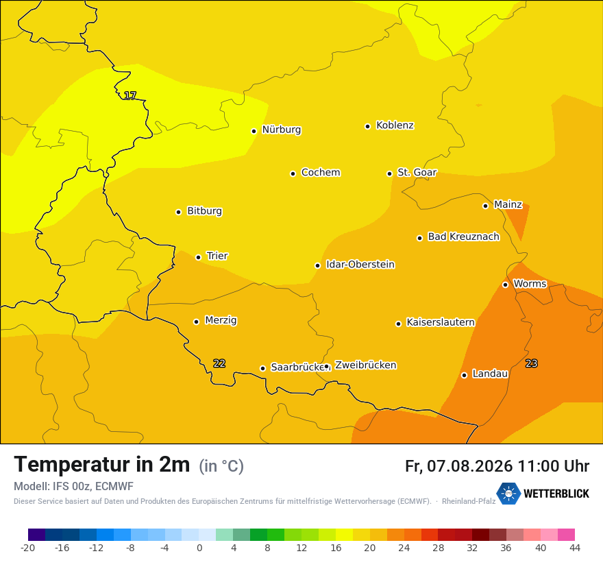 Modellkarte ECMWF – t2m – rp