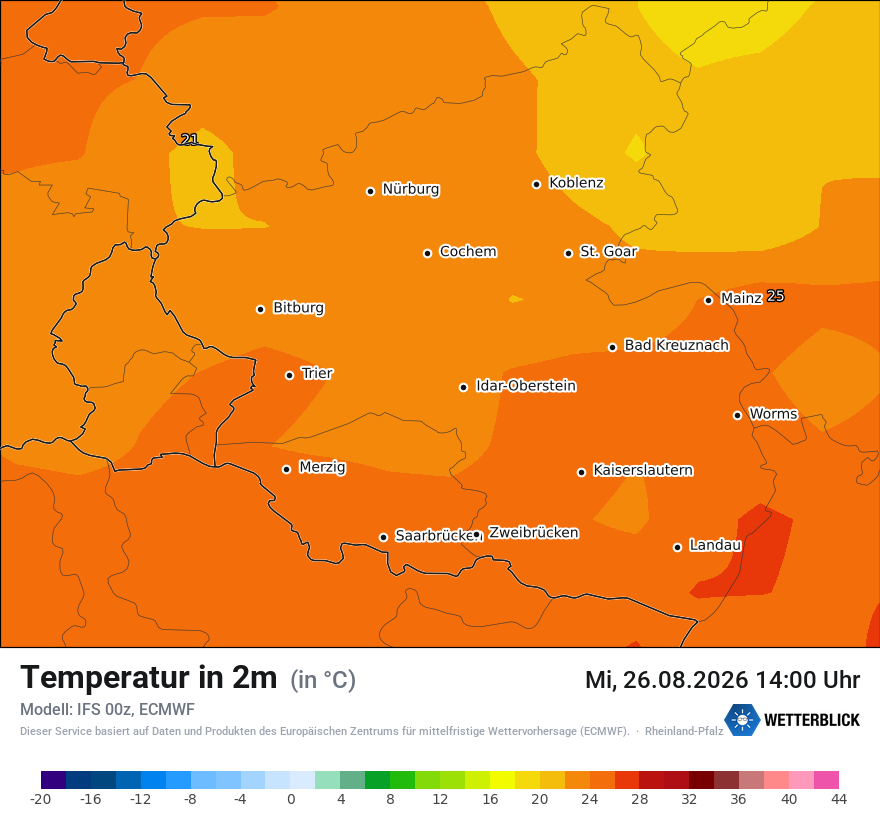 Modellkarte ECMWF – t2m – rp