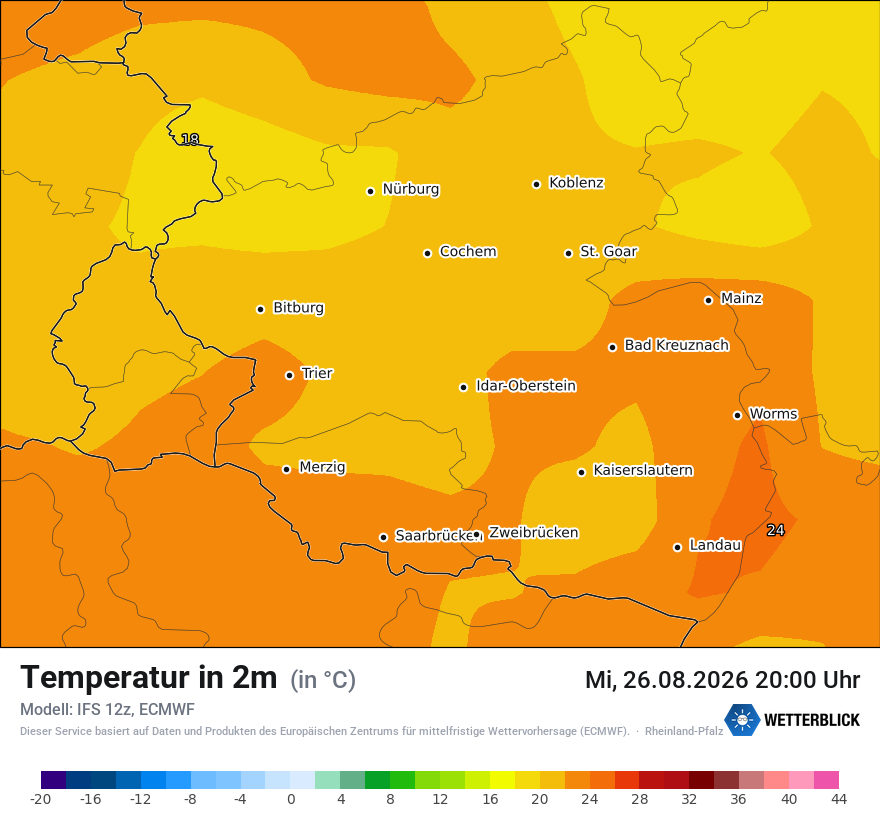 Modellkarte ECMWF – t2m – rp